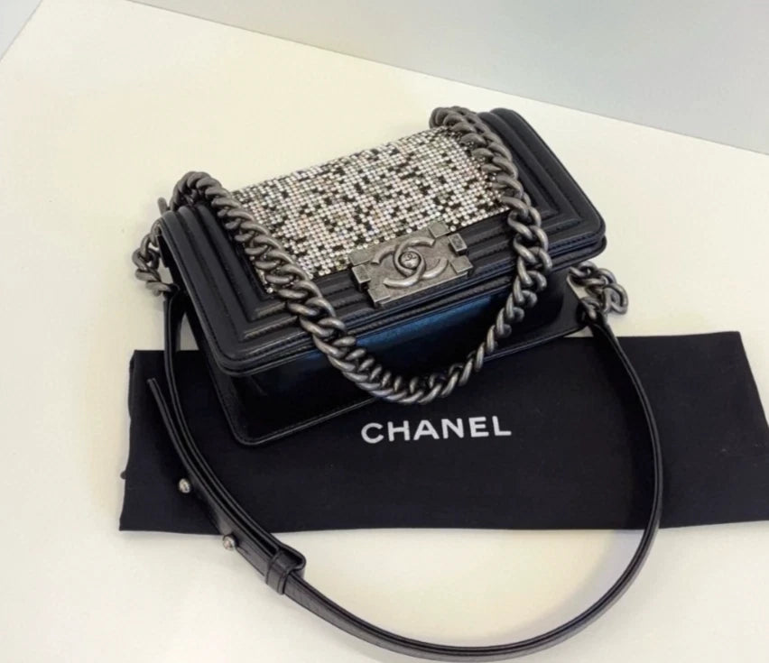 Chanel Leboy PM Shoulder Bag Crossbody Bag Push Lock Silver Women