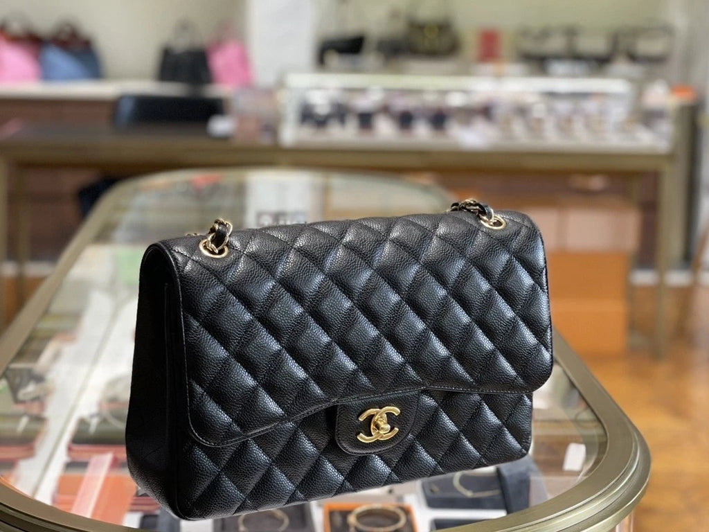 CHANEL Classic Flap Jumbo Black Leather Shoulder Bag For Women