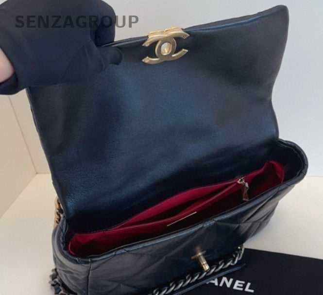 Chanel 19Bag MM Chain Top Handle Bag Crossbody Black  Gold Women Classic