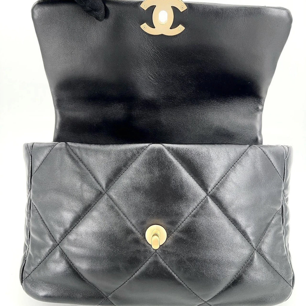 New CHANEL 19 Lamskin Black Gold Medium Shoulder Bag For Women