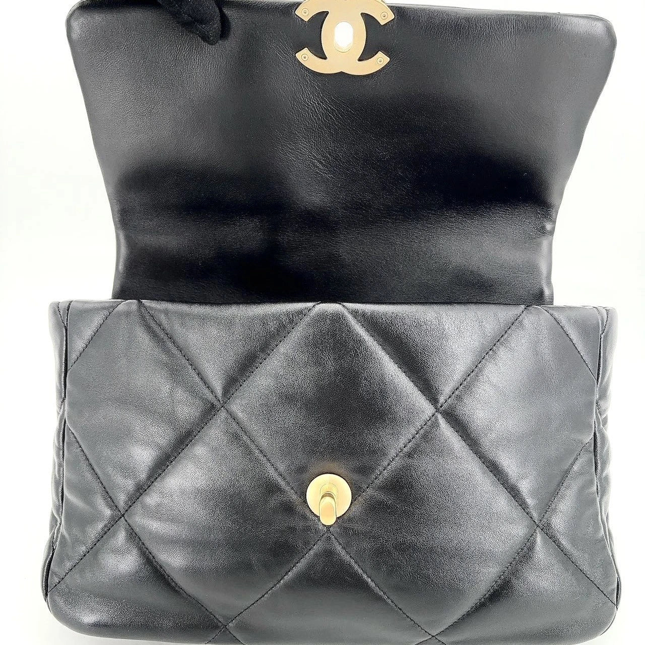 New CHANEL 19 Lamskin Black Gold Medium Shoulder Bag For Women