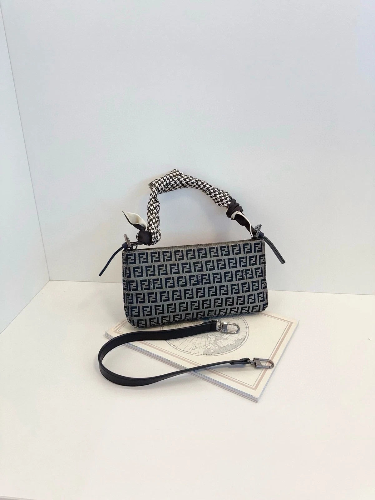 Fendi Blue Canvas Mini Baguette Handbag For Women