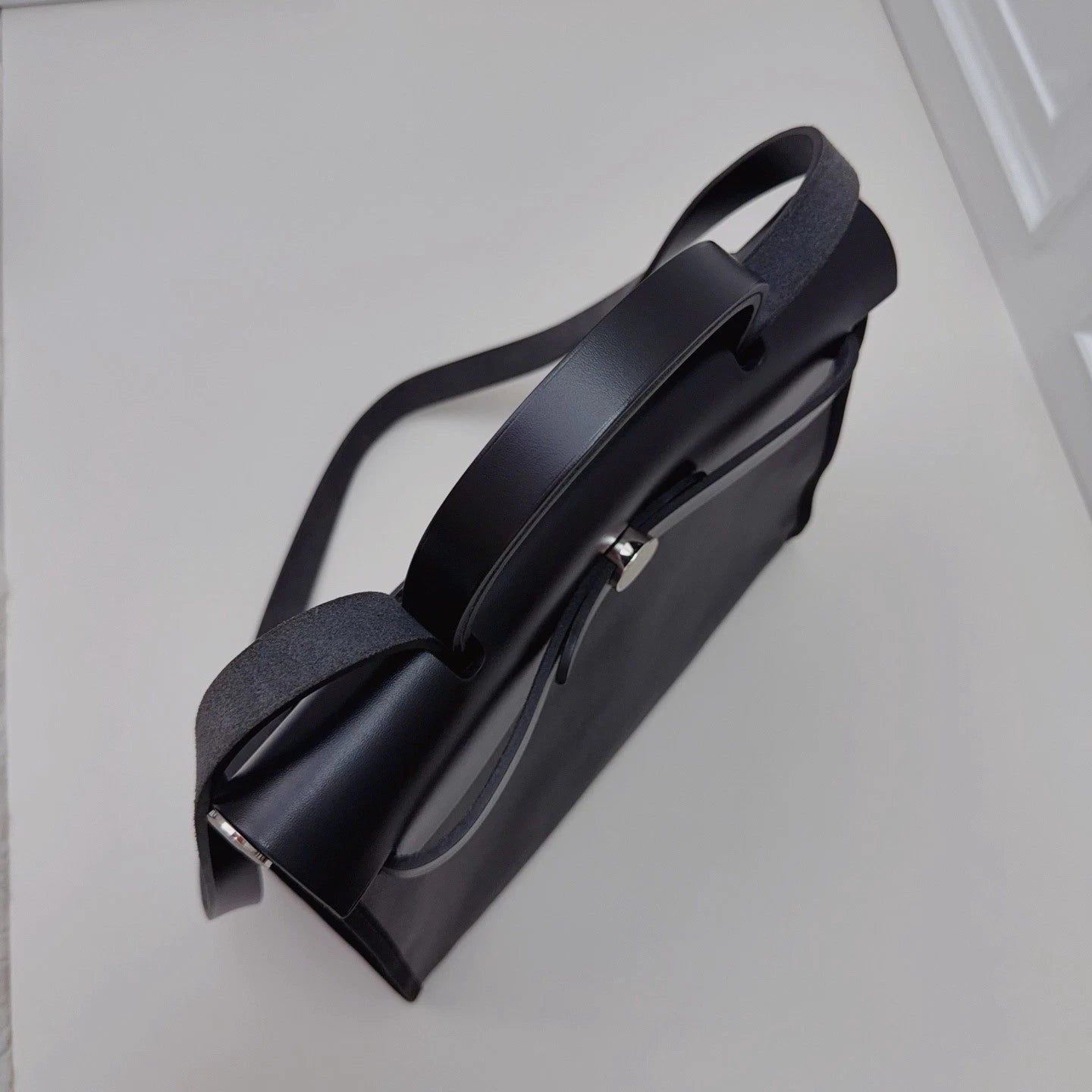 Hermes Herbag31 Canvas Top Handle Bag Crossbody Black Silver Women Classic