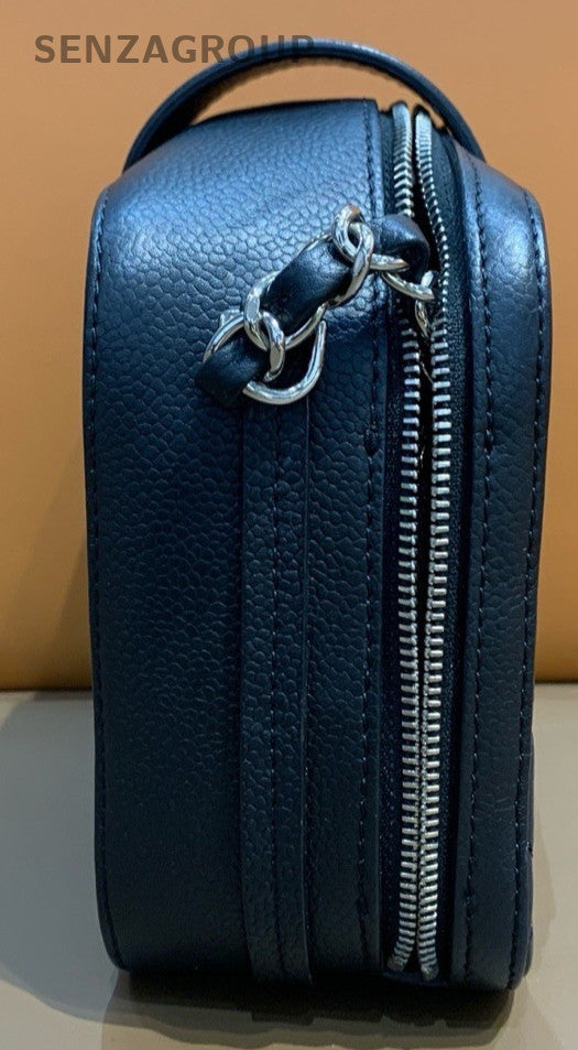 Chanel Calfskin CC Logo Shoulder Bag Crossbody Black Silver Used Women Classic