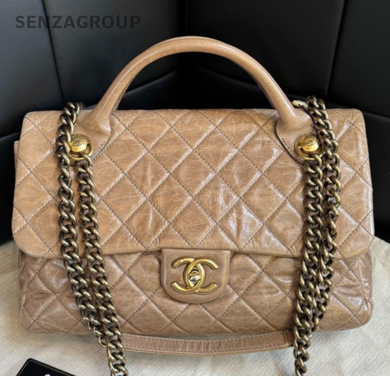 Chanel Diamond Chain Calfskin Shoulder Bag Top Handle Bag Pink Women Classic