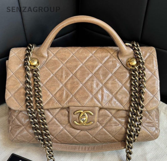 Chanel Diamond Chain Calfskin Shoulder Bag Top Handle Bag Pink Women Classic