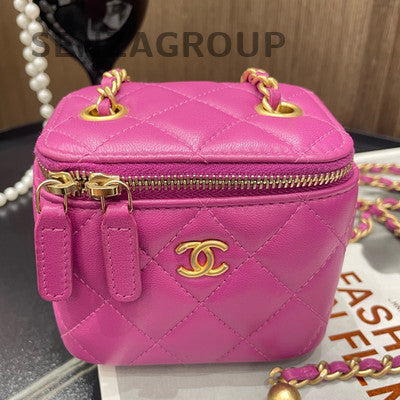 Chanel Gold Ball Mini Square Flap Bag Purple Quilted Leather Crossbody