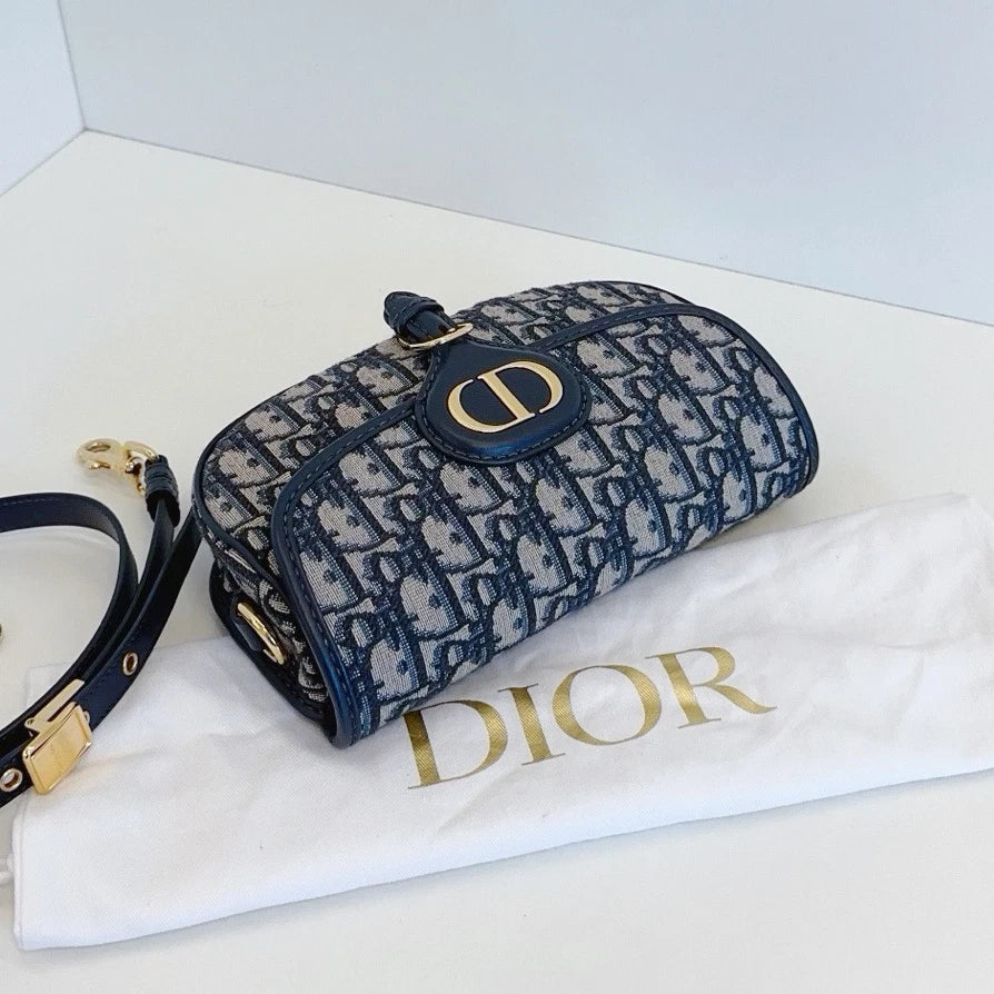 Excellent Christian Dior Bobby East-West Blue Oblique Canvas Shoulder Crossbody