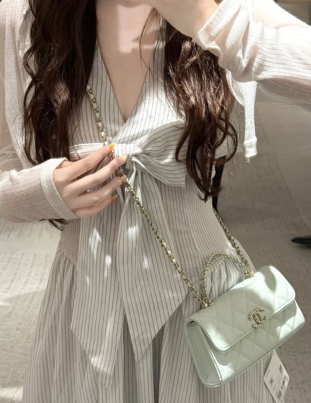 CHANEL Kelly Top Handle Bag Light Green Leather For Women