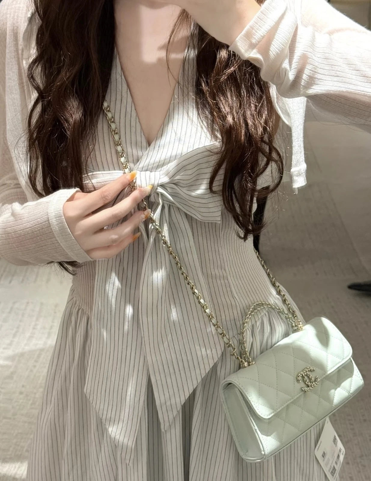 CHANEL Kelly Top Handle Bag Light Green Leather For Women