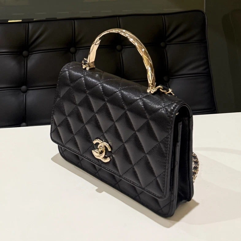 Chanel Coco Handle Bag Black Gold Chain Shoulder Bag Classic Women