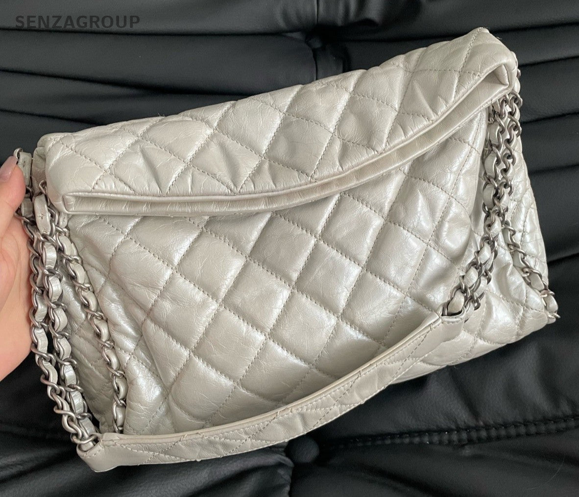 Chanel Diamond Hobo Chain Shoulder Bag White Silver Used Women Classic