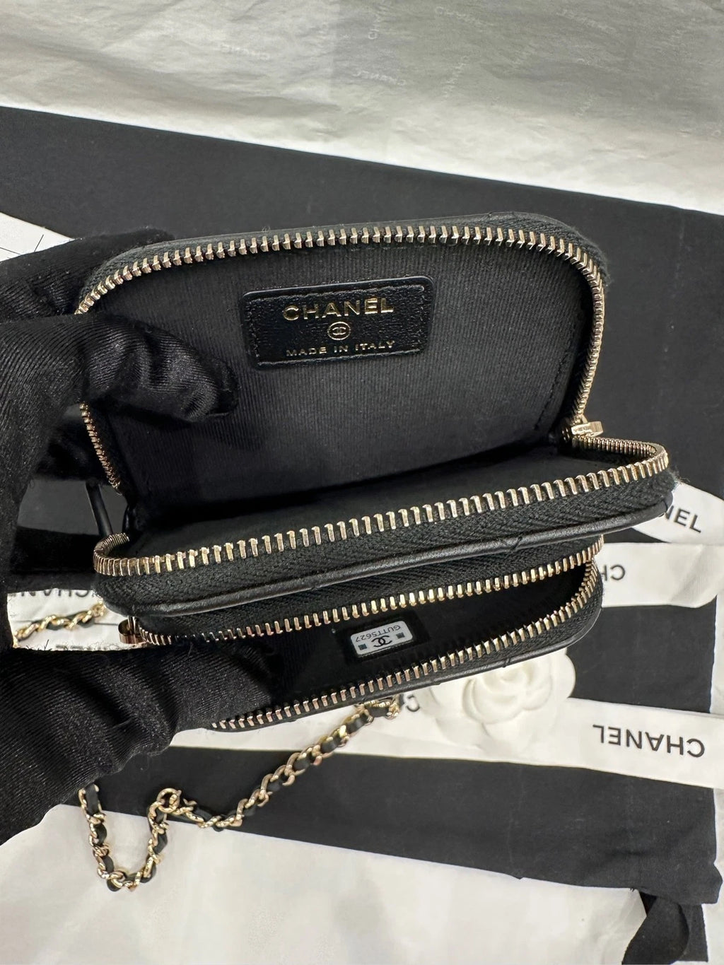CHANEL Black Gold Lambskin Multi-card Chest Waist Bag For Women