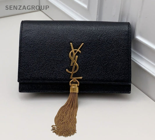 Saint Laurent Kate Chain Tassel Shoulder Bag Crossbody Black Gold Women Classic