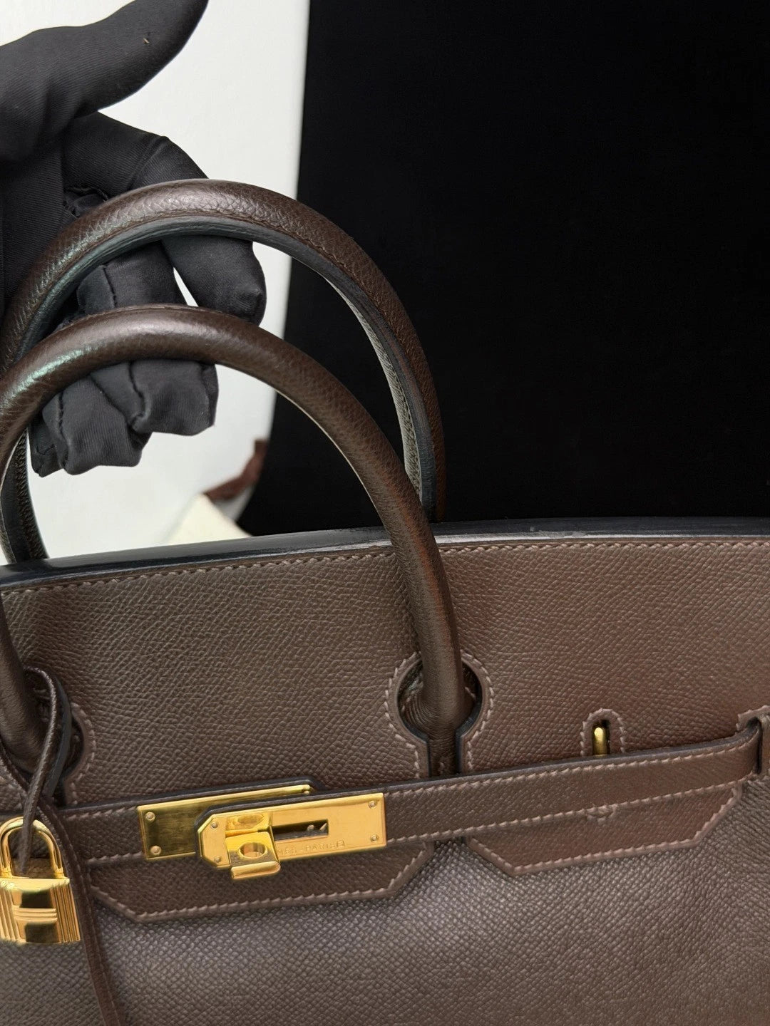 Authentic Hermes Hac 32 Ebene Epsom Leather Tote Top Handle Bag Gold Hardware
