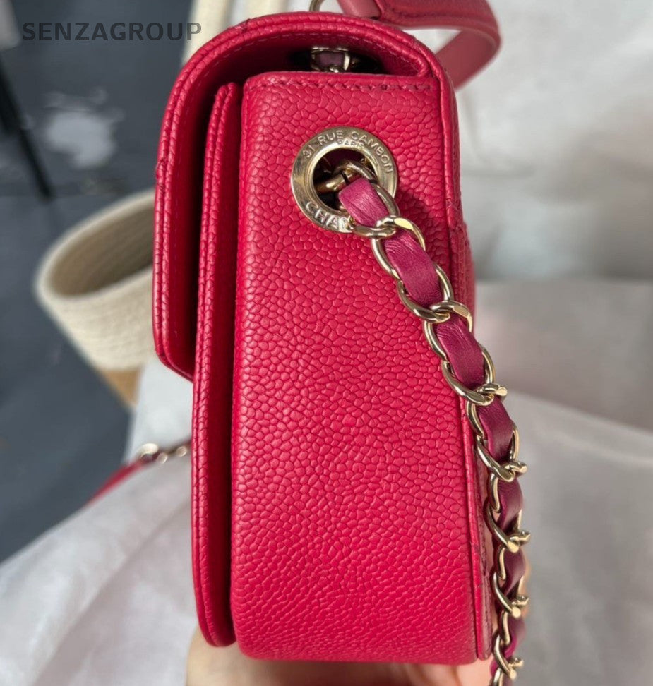 Chanel Coco Curve Calfskin Top Handle Shoulder Bag Crossbody Red Gold Women