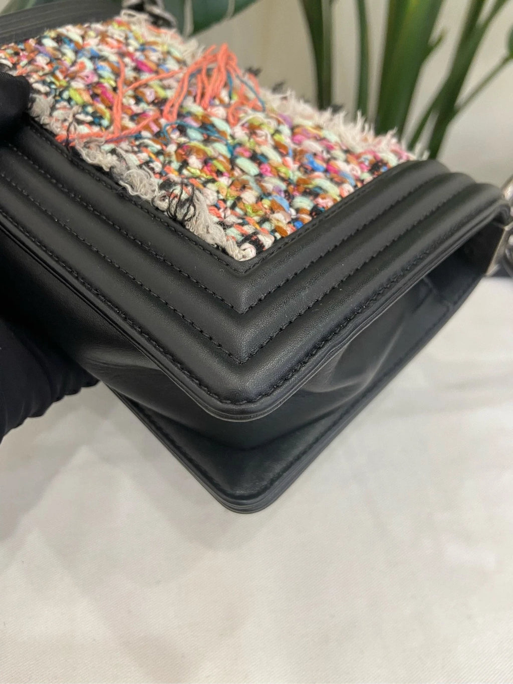Chanel Tweed Leather Small LeBoy Shoulder Bag For Women