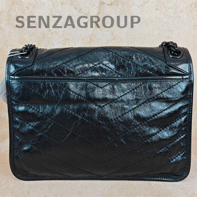 Saint Laurent YSL Niki Medium So Black Crushed Leather Chain Crossbody Bag