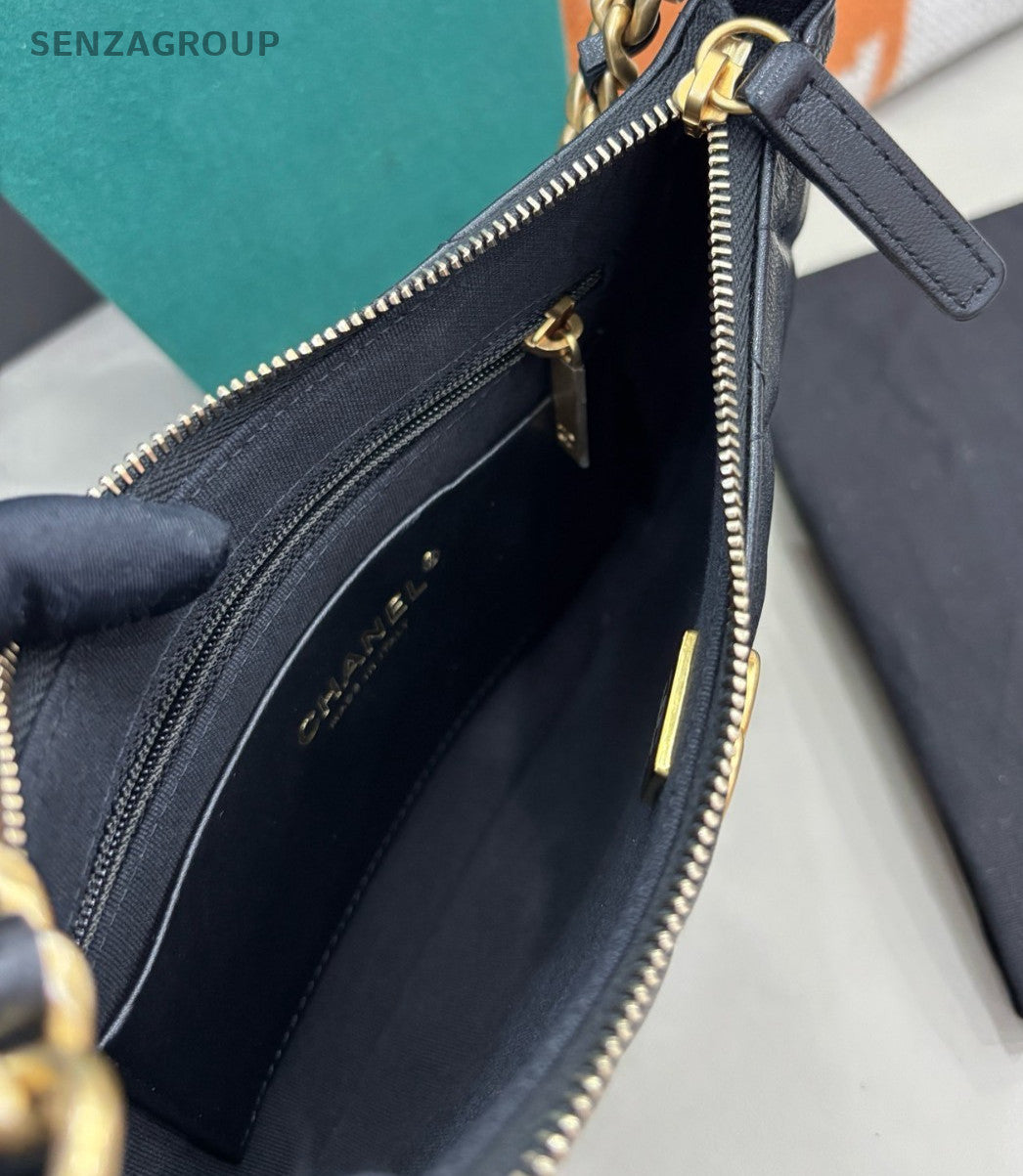 Chanel 23B Hobo Chain Shoulder Bag Diamond Black Gold Women Classic Fashion