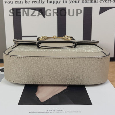 Gucci 1955 Mini Horsebit Shoulder Bag Grey Gold Classic Women's