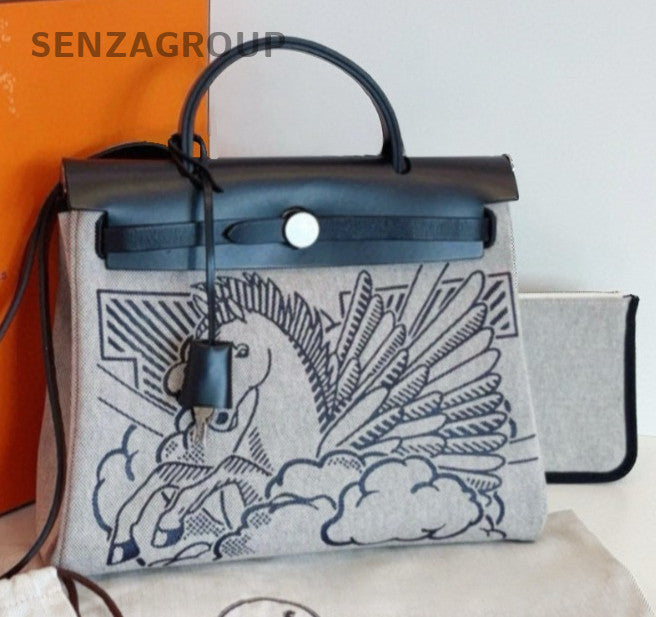 Hermes Herbag31 Top Handle Bag Crossbody Black Gray Silver Used Women Classic