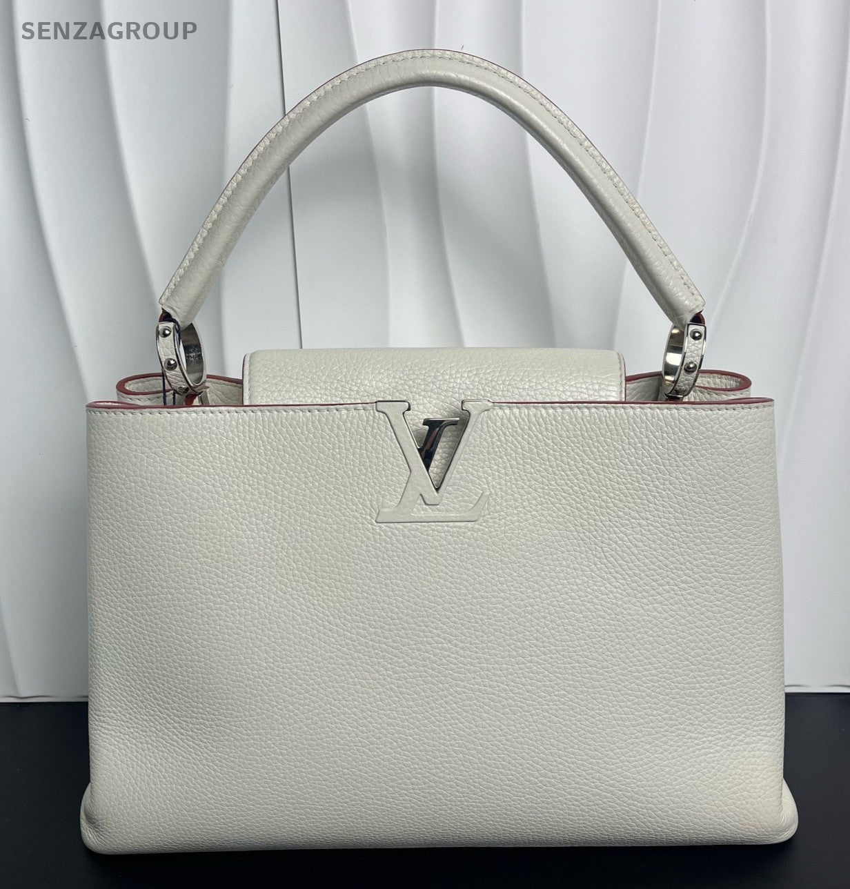 Louis Vuitton Capucines GM Calfskin Top Handle Bag White Silver Women Classic
