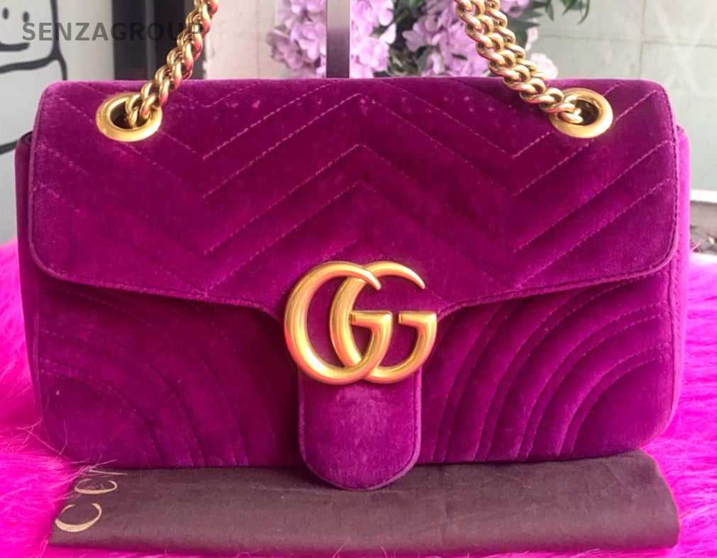 GUCCI GG Marmont 26 velvet Chain Shoulder bag Women Purple Gold