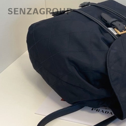 Prada Canvas Leather Drawstring Backpack Black Gold Women Classic Designer