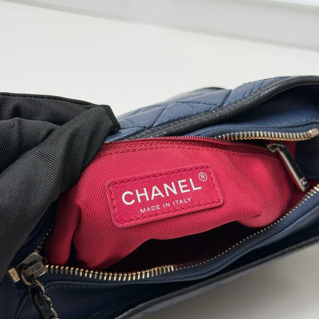 Chanel Gabrielle Small Hobo Shoulder Bag Navy Blue Black Quilted Aged Calfskin