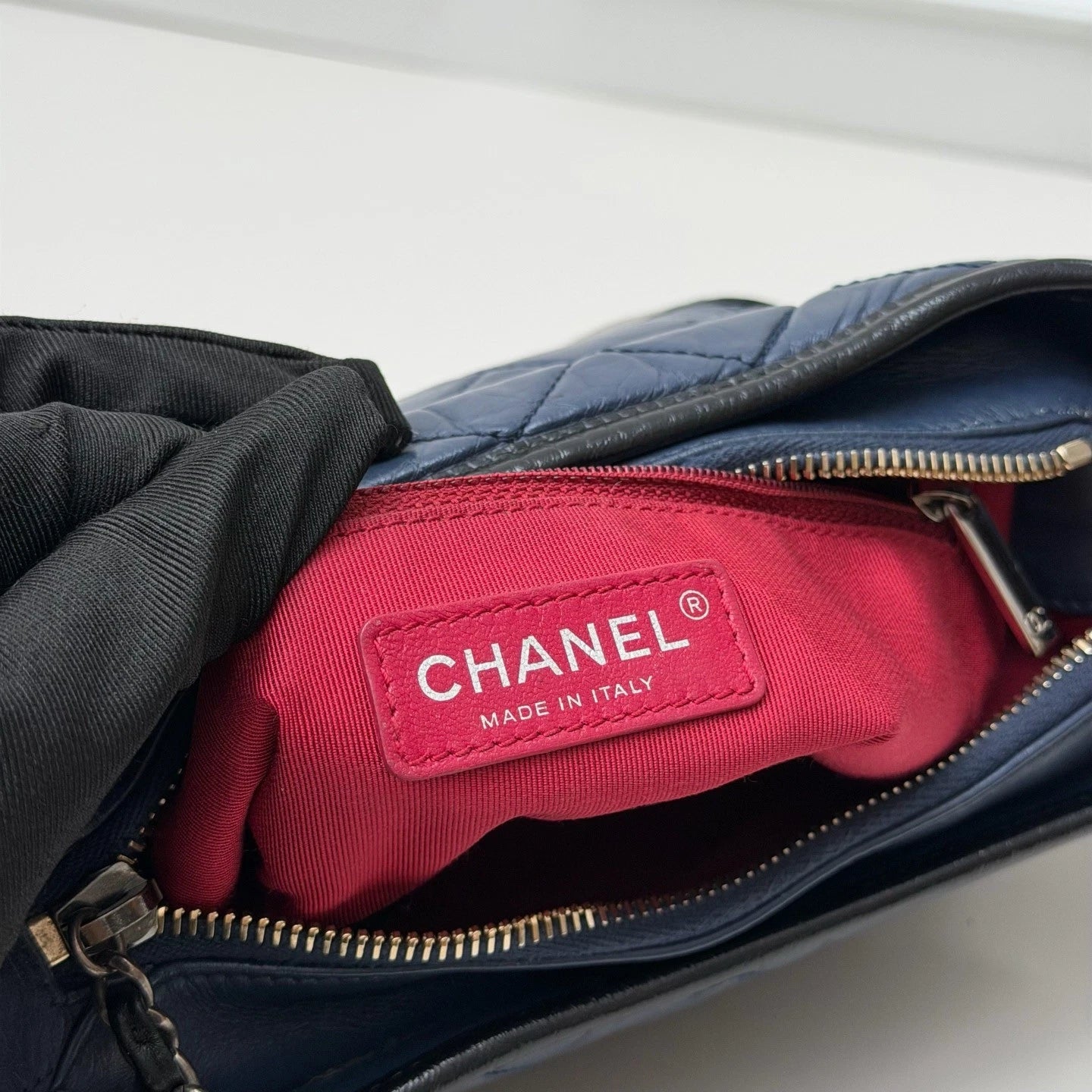 Chanel Gabrielle Small Hobo Shoulder Bag Navy Blue Black Quilted Aged Calfskin