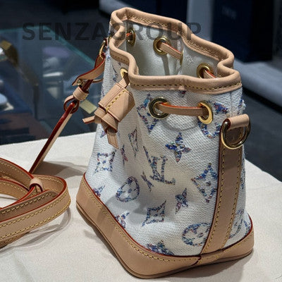 Louis Vuitton White Denim Nano Noe Bucket Bag Women's Crossbody