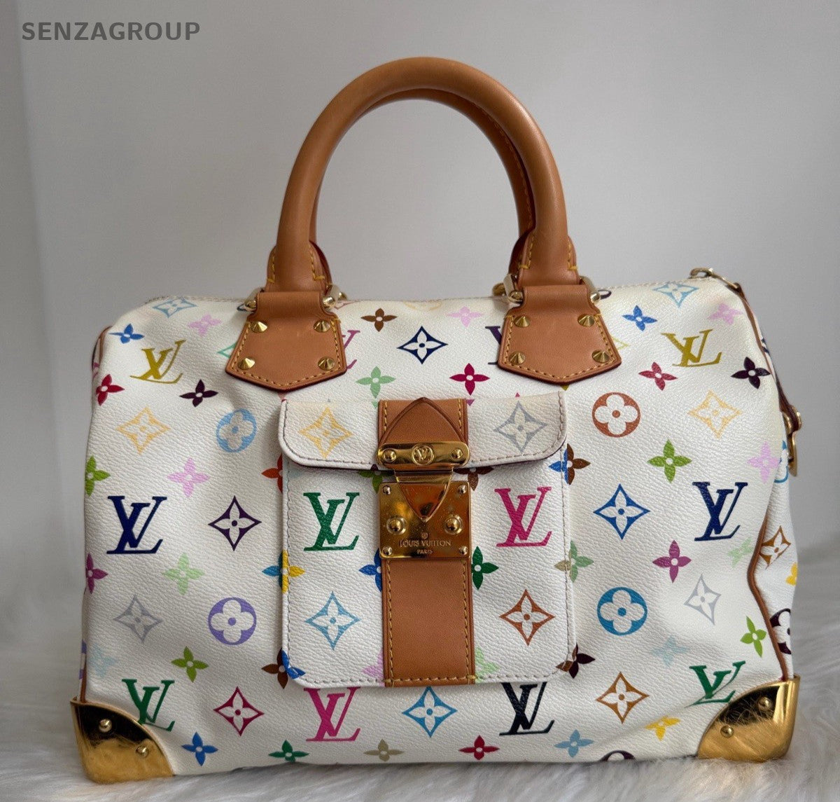 Louis Vuitton Speedy30 Monogram White Multicolor Top Handle Bag Women Classic