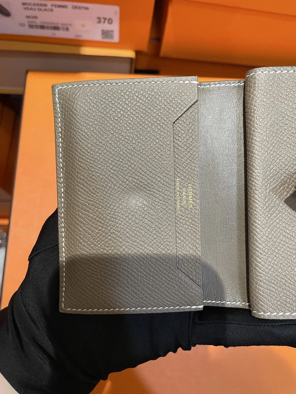 Authentic Hermes Wallet Epsom Clutch Grey Gold Hardware