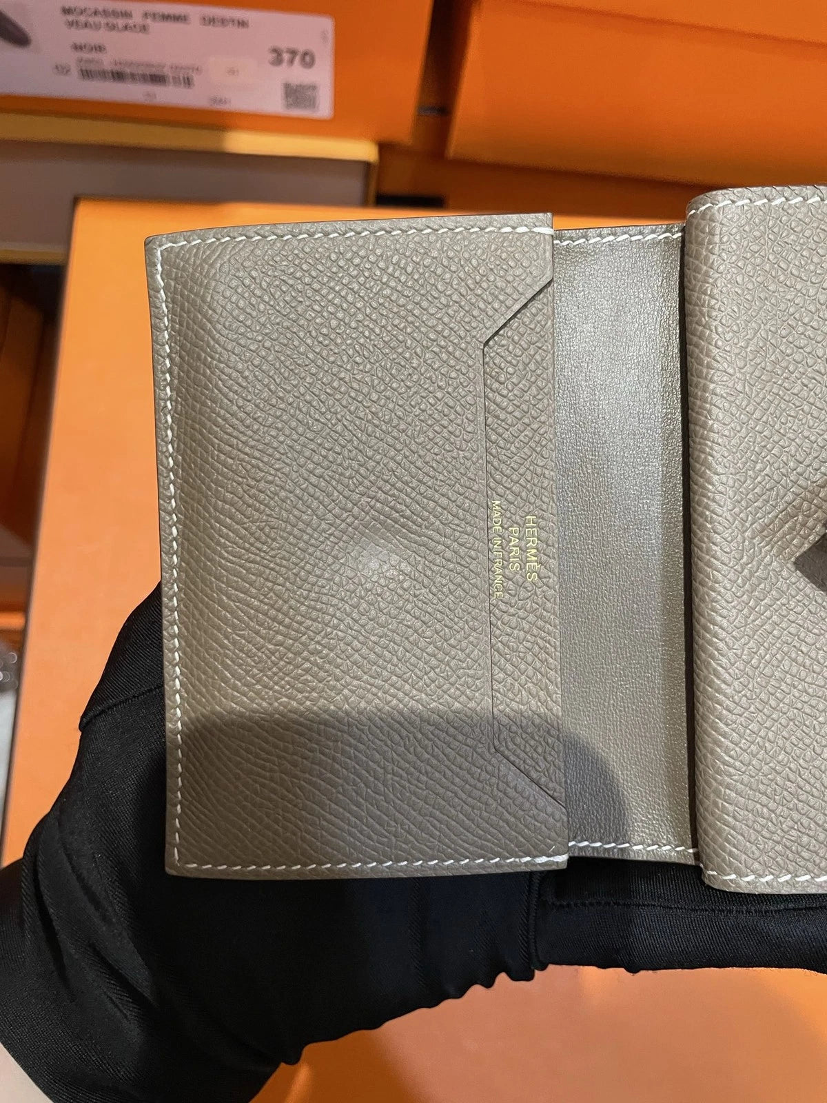 Authentic Hermes Wallet Epsom Clutch Grey Gold Hardware
