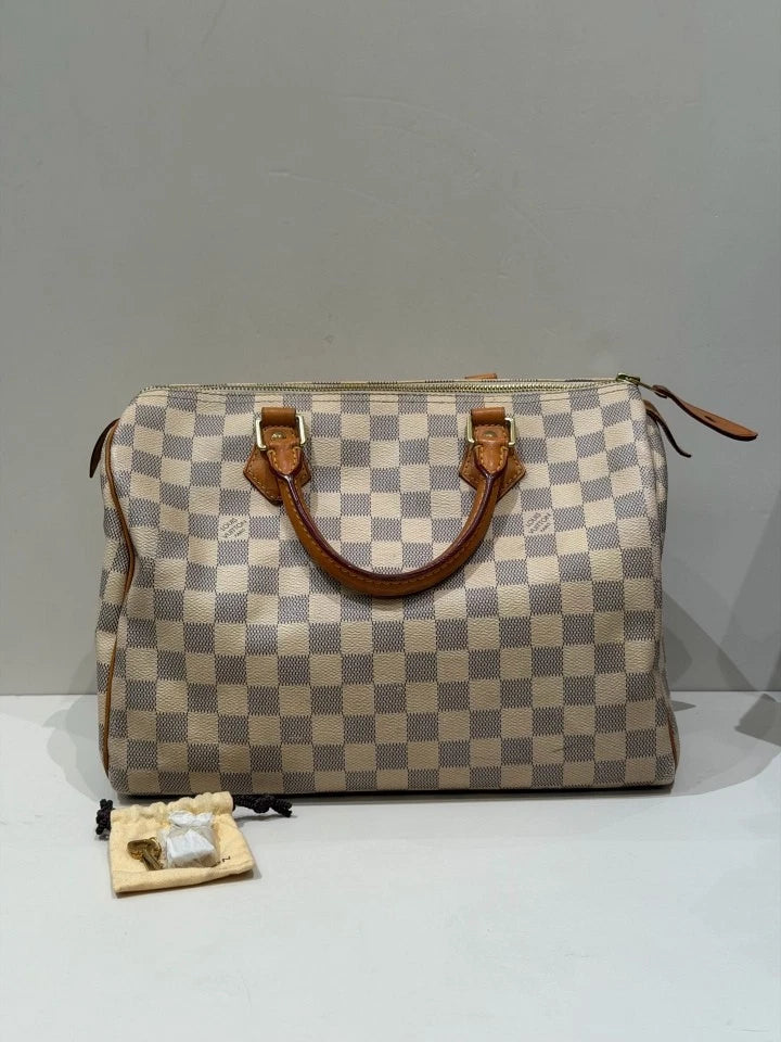 Louis Vuitton Speedy30 White Damier Canvas Top Handle Bag For Women