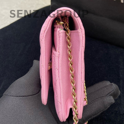 Chanel 22P WOC Calfskin Gold Hardware Pink Chain Crossbody Bag