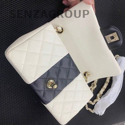 Chanel Classic Flap Mini White & Black Gold Hardware Lambskin Chain Bag