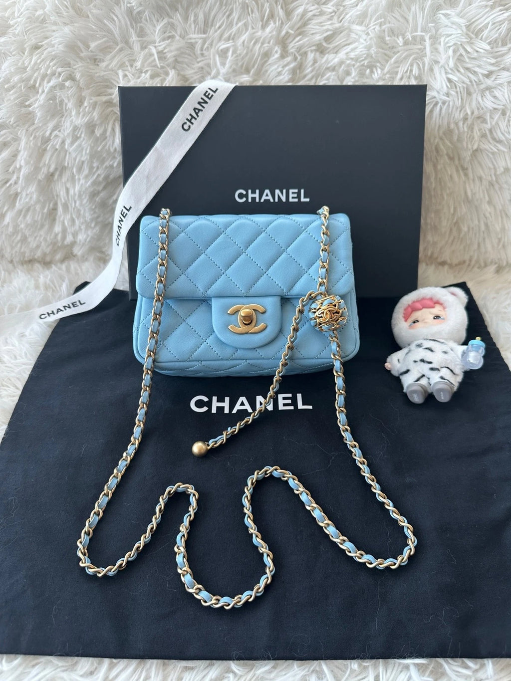 CHANEL Blue Calfskin Walnut Ball Square Crossbody Bag For Women