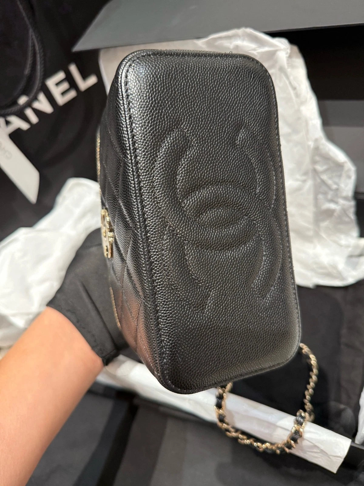 New Chanel Coco Crush Black Gold Calfskin Crossbody Bag For Women