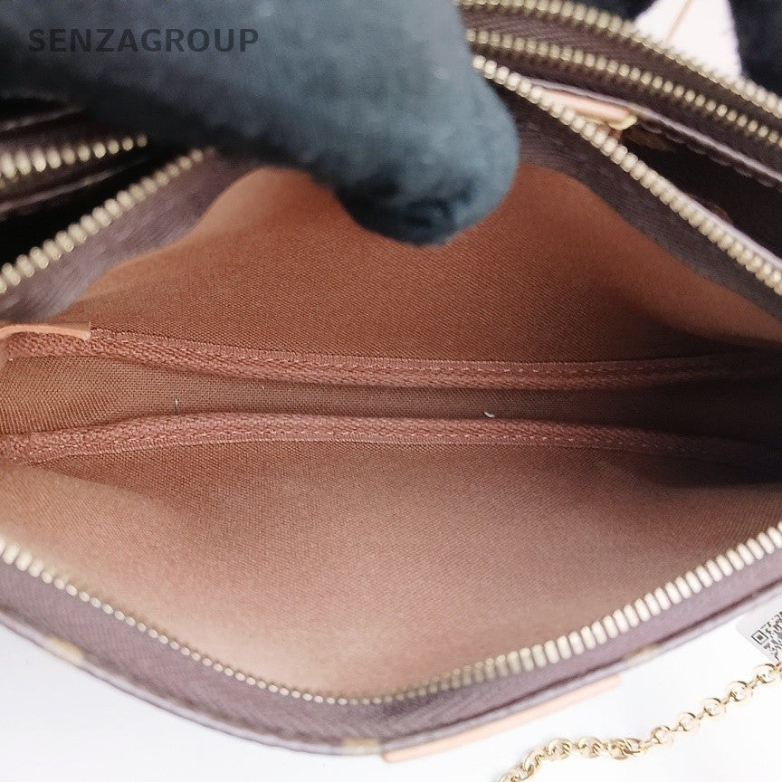 Louis Vuitton Monogram Chain Shoulder Bag Brown Gold Used Women Classic