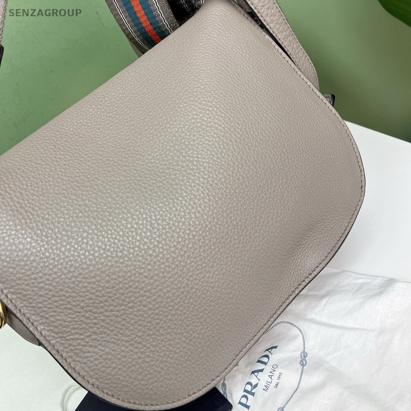 Prada Pionniere Saddle 2Way Shoulder Bag Crossbody Gray Gold Women Classic