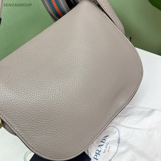 Prada Pionniere Saddle 2Way Shoulder Bag Crossbody Gray Gold Women Classic