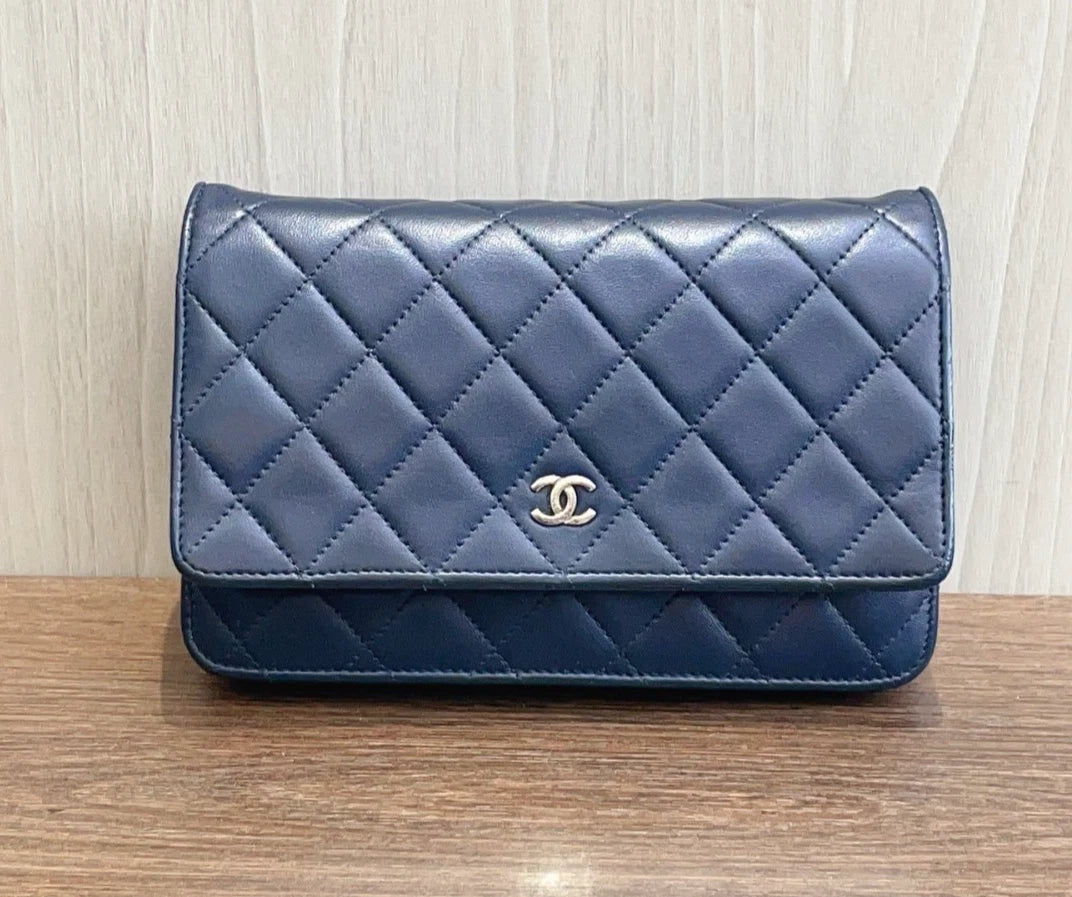 Chanel WOC Diamond Blue Shoulder Bag Crossbody Bag Sliver Hardware Women Classic
