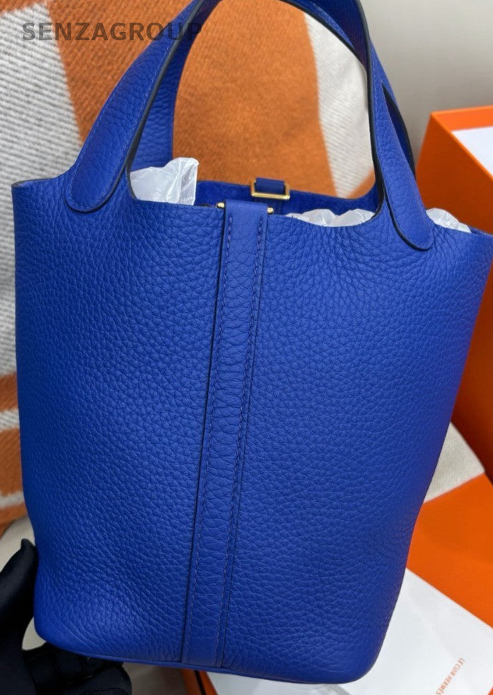 Hermes Picotin18 PM Tote Hand Bag Crossbody Blue Gold Women Designer Classic