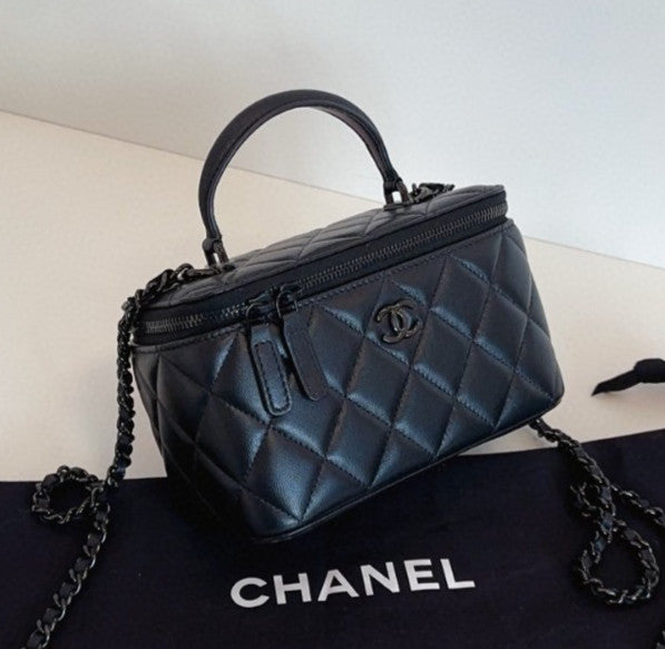 Chanel Vanity Case So Black Chain Top Handle Crossbody Women Classic Diamond