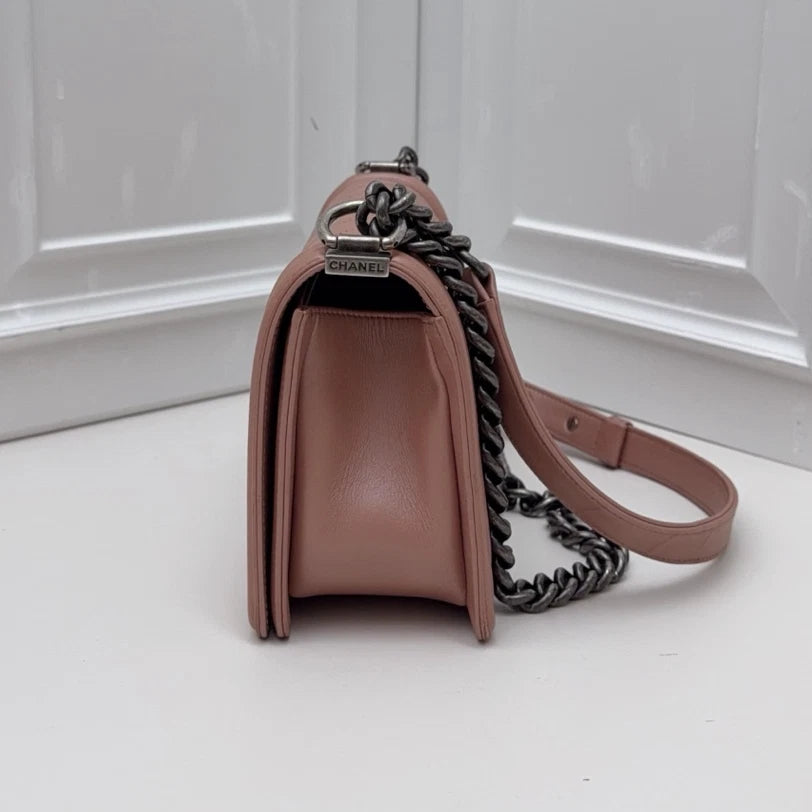Chanel Leboy MM Chain Crossbody Diamond Pink Silver Hardware Excellent