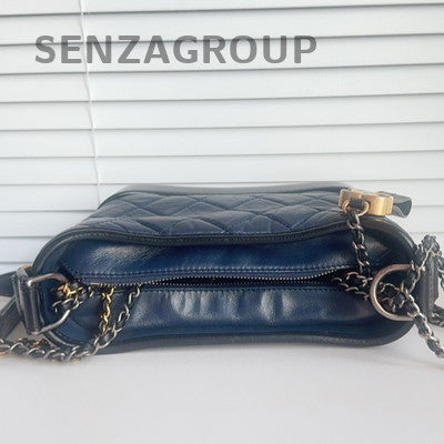 Chanel Blue Gold Small Gabrielle Hobo Bag Classic Quilted Calfskin Shoulder Bag