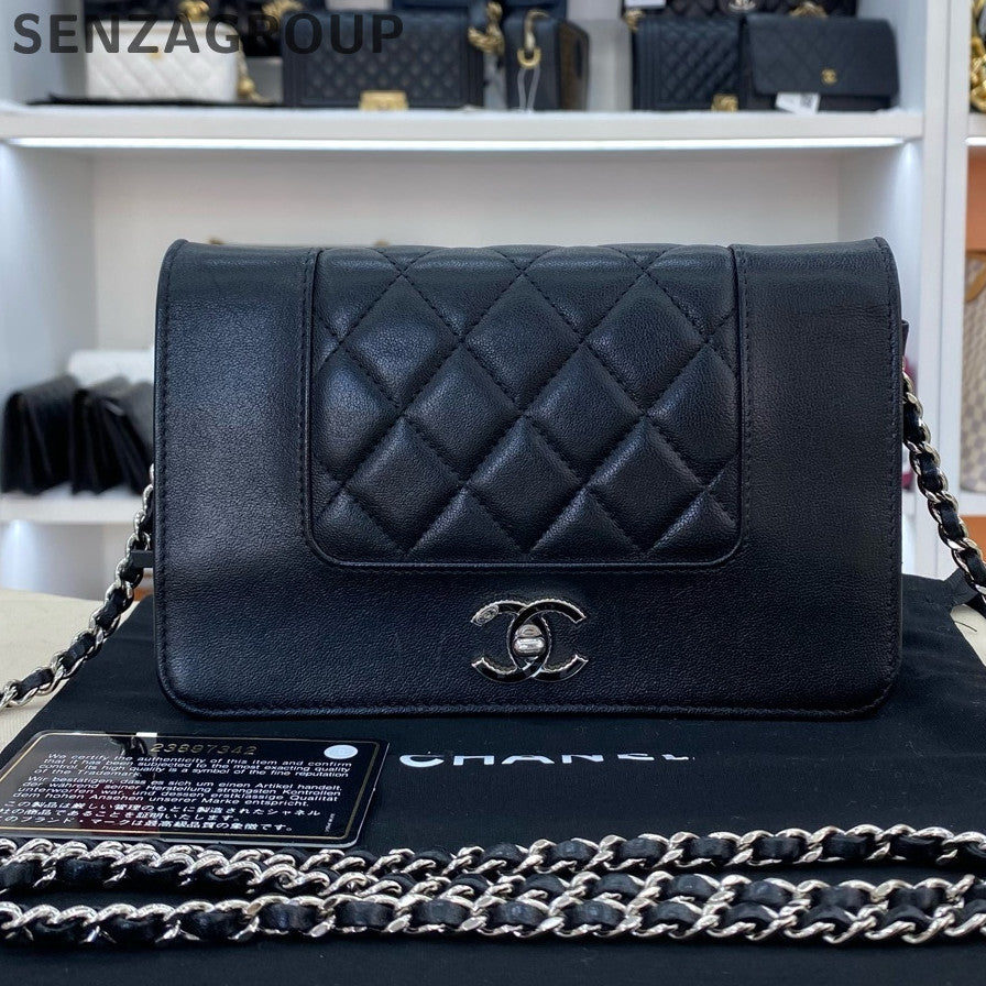 Chanel Classic Black Silver Quilted Chain Shoulder Crossbody Bag