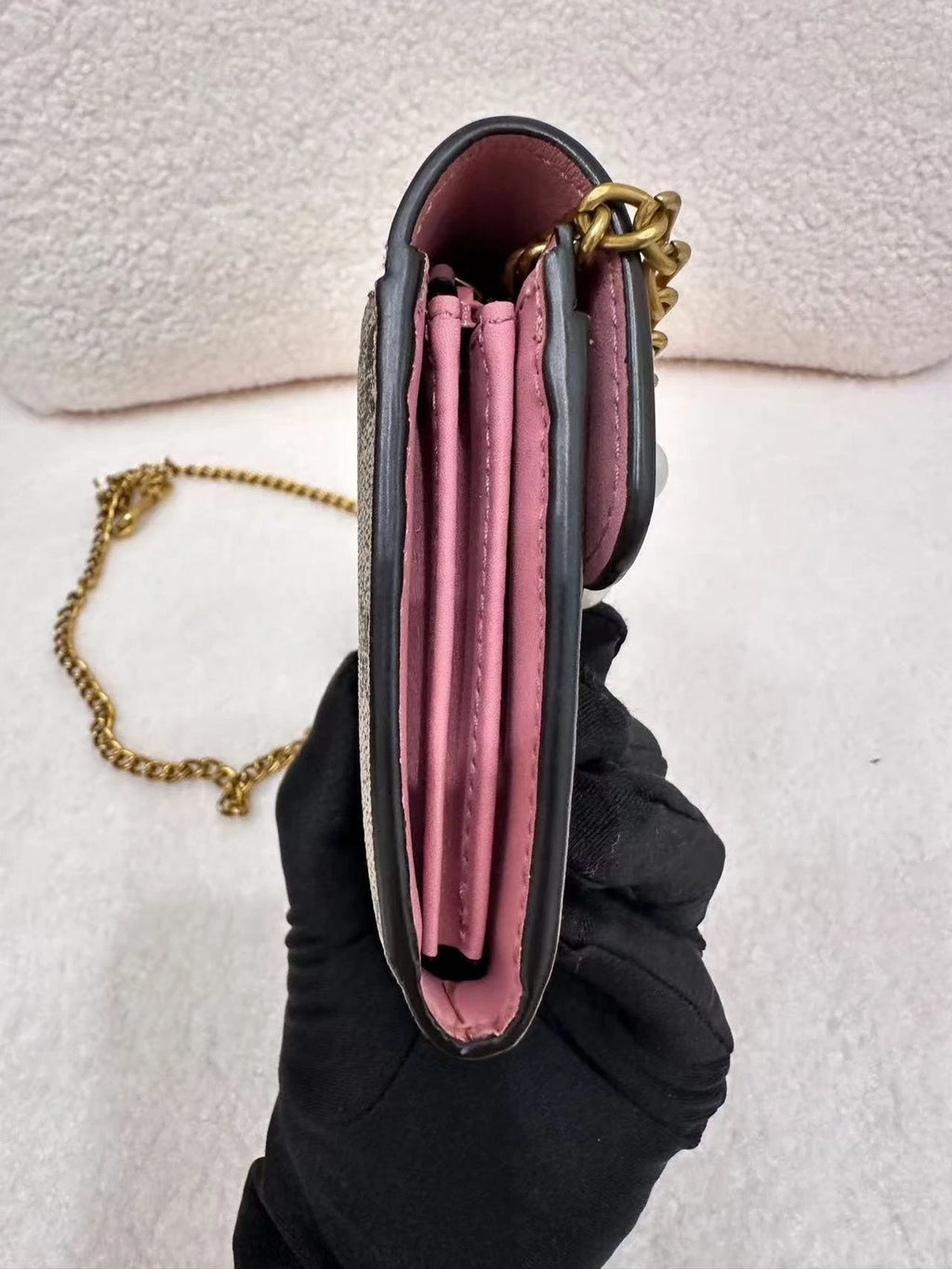 GUCCI Women Leather Pearl Decorated Wallet Crossbody