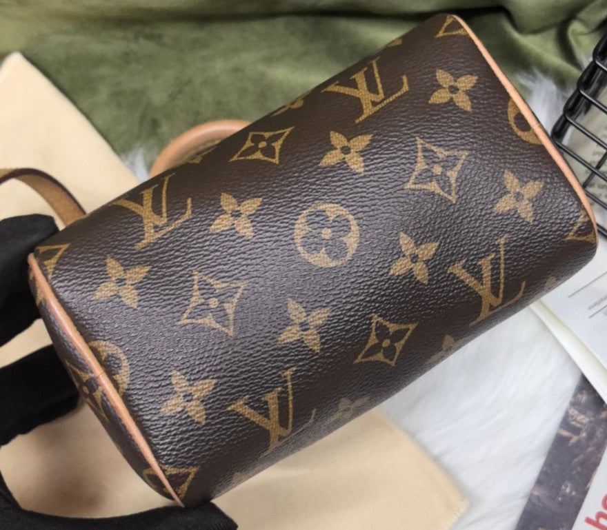 Louis Vuitton Speedy Nano Monogram Crossbody Brown Gold Used Women Classic